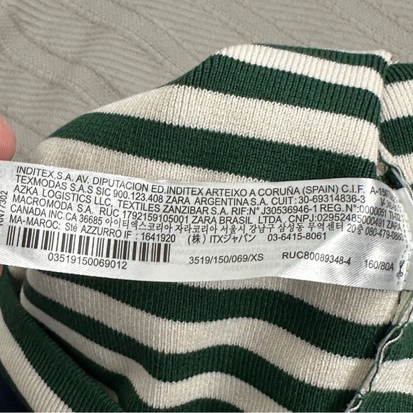 Zara XS green/white striped cropped turtleneck, stretchy, long sleeve - Picture 9 of 14
